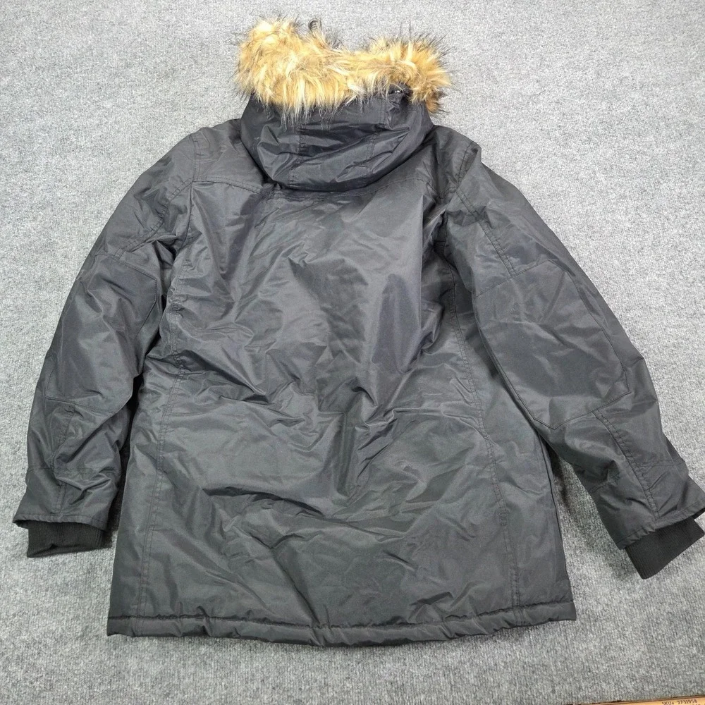 English Laundry Black Hooded Parka Jacket Faux Fur Trim Winter Mens‎ Size XL